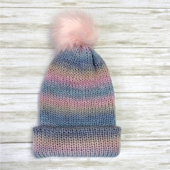 Pom Pom Hat, Striped Hat, PomPom Beanie, Knit Hat, Brand New, Never Worn - Picture 4 of 4